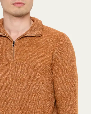 Fioroni Men's Cashmere/Linen Melange Ribbed-Knit Half-Zip Sweater | Thumbnail 5