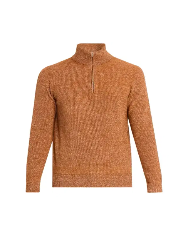 Men's Cashmere/Linen Melange Ribbed-Knit Half-Zip Sweater