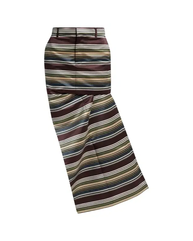 Asymmetric Striped Satin Maxi Skirt