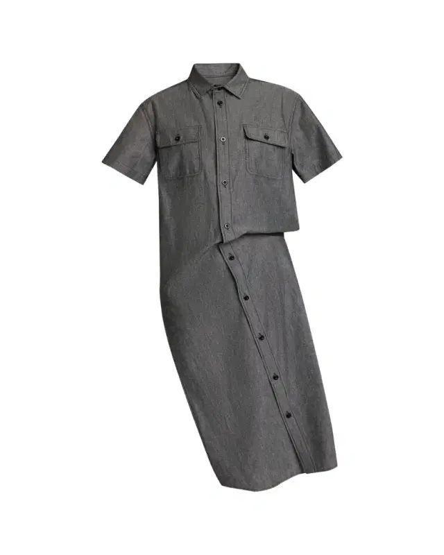 Asymmetric Short-Sleeve Denim Midi Shirtdress