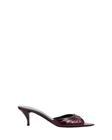Saint Laurent 60mm Babylone YSL Ruched Leather Mule Sandals | Thumbnail 1