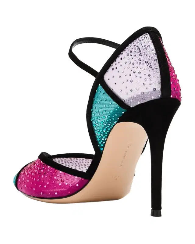 95mm Suede-Trimmed Crystal-Embellished Mesh Pumps