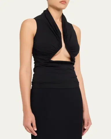 Rick Owens Sleeveless Ruched Jersey Cutout Tank Top | Thumbnail 4 Rick Owens Sleeveless Ruched Jersey Cutout Tank Top | Thumbnail 4