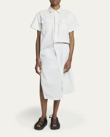 Sacai Asymmetric Short-Sleeve Denim Midi Shirtdress | Thumbnail 2