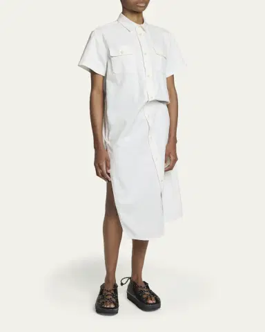 Sacai Asymmetric Short-Sleeve Denim Midi Shirtdress | Thumbnail 4