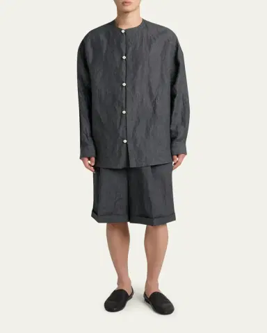 Jacquemus Men's Linen Hairline Stripe Relaxed Button-Down Shirt | Thumbnail 2 Jacquemus Men's Linen Hairline Stripe Relaxed Button-Down Shirt | Thumbnail 2