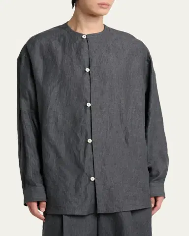 Jacquemus Men's Linen Hairline Stripe Relaxed Button-Down Shirt | Thumbnail 4 Jacquemus Men's Linen Hairline Stripe Relaxed Button-Down Shirt | Thumbnail 4