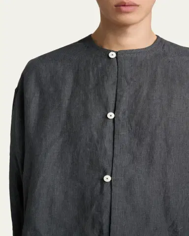 Jacquemus Men's Linen Hairline Stripe Relaxed Button-Down Shirt | Thumbnail 5 Jacquemus Men's Linen Hairline Stripe Relaxed Button-Down Shirt | Thumbnail 5