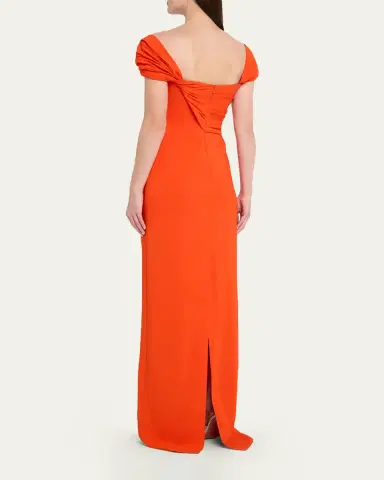 Oscar de la Renta Cap-Sleeve Draped Cady Column Gown | Thumbnail 3