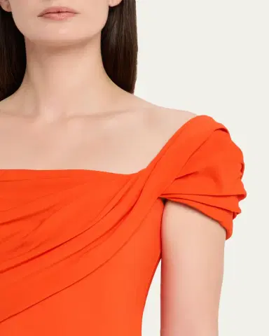Oscar de la Renta Cap-Sleeve Draped Cady Column Gown | Thumbnail 5