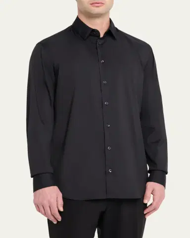 Giorgio Armani Men's Solid Stretch Poplin Sport Shirt | Thumbnail 4