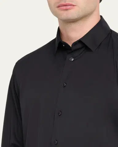 Giorgio Armani Men's Solid Stretch Poplin Sport Shirt | Thumbnail 5