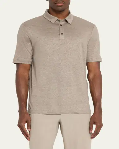 Giorgio Armani Men's Solid Linen Polo Shirt | Thumbnail 4