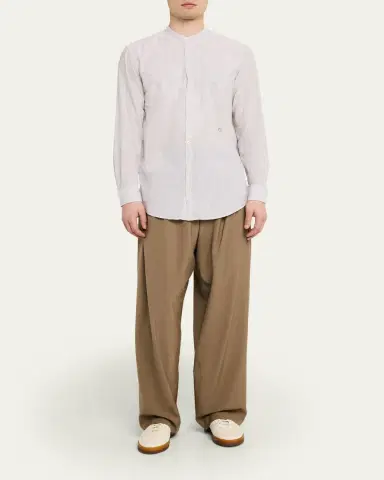 Massimo Alba Men's Noto2 Linen Hairline Stripe Band-Collar Sport Shirt | Thumbnail 2