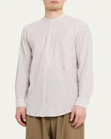 Massimo Alba Men's Noto2 Linen Hairline Stripe Band-Collar Sport Shirt | Thumbnail 4