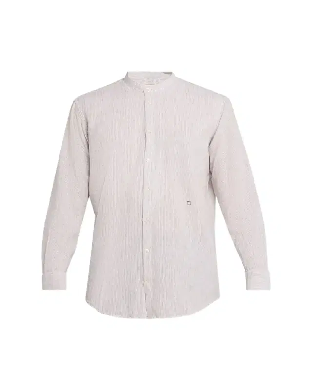 Men's Noto2 Linen Hairline Stripe Band-Collar Sport Shirt