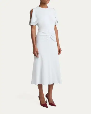 Victoria Beckham Gathered Waist Crepe Midi Dress | Thumbnail 4