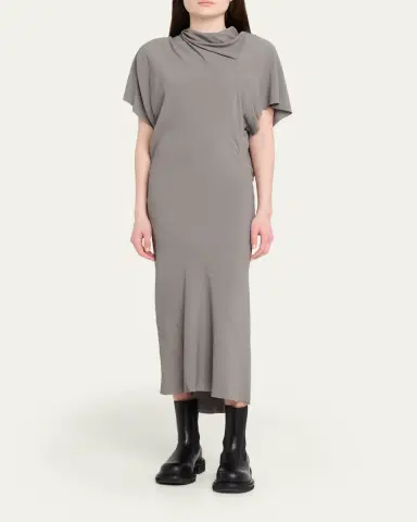 Rick Owens Cowl-Neck Short-Sleeve Silk Midi Dress | Thumbnail 2