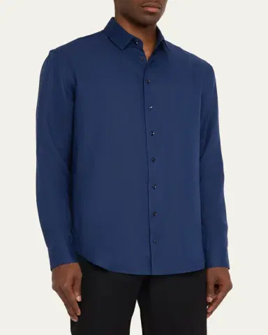 Giorgio Armani Men's Linen Classic-Fit Sport Shirt | Thumbnail 4 Giorgio Armani Men's Linen Classic-Fit Sport Shirt | Thumbnail 4