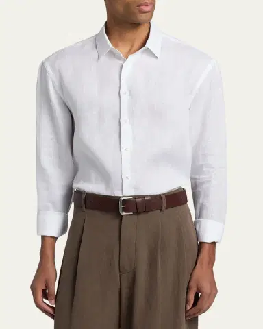 Giorgio Armani Men's Linen Classic-Fit Sport Shirt | Thumbnail 4