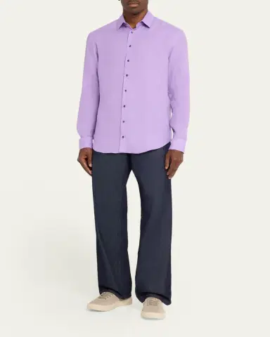 Giorgio Armani Men's Solid Linen Classic-Fit Sport Shirt | Thumbnail 2 Giorgio Armani Men's Solid Linen Classic-Fit Sport Shirt | Thumbnail 2