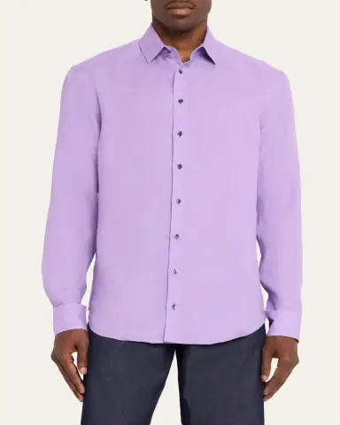 Giorgio Armani Men's Solid Linen Classic-Fit Sport Shirt | Thumbnail 4 Giorgio Armani Men's Solid Linen Classic-Fit Sport Shirt | Thumbnail 4