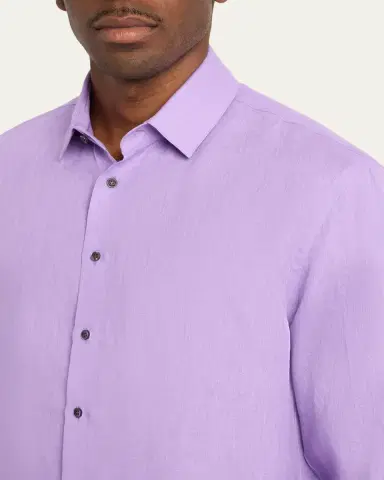 Giorgio Armani Men's Solid Linen Classic-Fit Sport Shirt | Thumbnail 5 Giorgio Armani Men's Solid Linen Classic-Fit Sport Shirt | Thumbnail 5