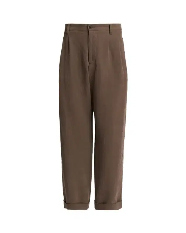 Giorgio Armani Men's Hemp Pleated Wide-Leg Pants