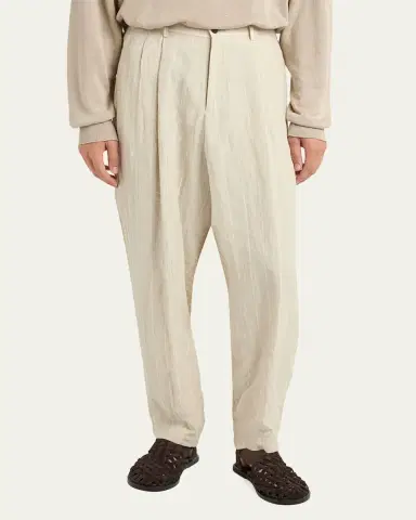 Giorgio Armani Men's Linen Hairline Pleated Trousers | Thumbnail 4 Giorgio Armani Men's Linen Hairline Pleated Trousers | Thumbnail 4