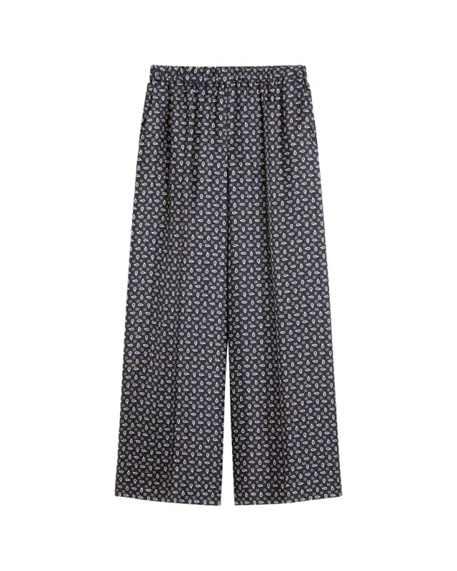 Printed Wide-Leg Silk Trousers