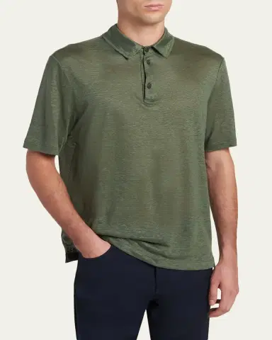 Giorgio Armani Men's Linen Classic-Fit Polo Shirt | Thumbnail 4 Giorgio Armani Men's Linen Classic-Fit Polo Shirt | Thumbnail 4