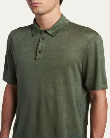 Giorgio Armani Men's Linen Classic-Fit Polo Shirt | Thumbnail 5 Giorgio Armani Men's Linen Classic-Fit Polo Shirt | Thumbnail 5