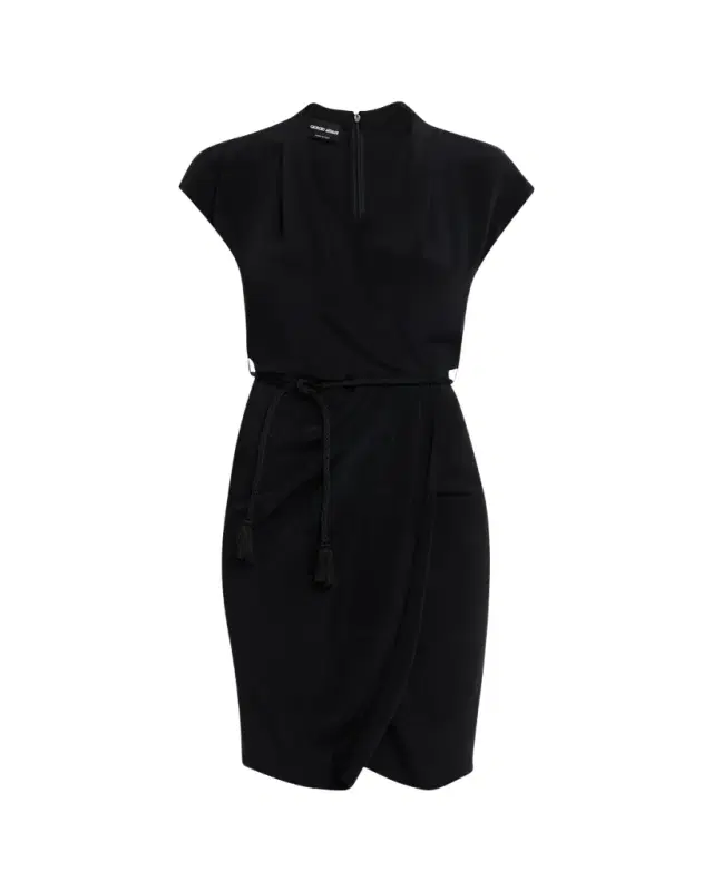 Belted Cap-Sleeve Jersey Wrap Dress