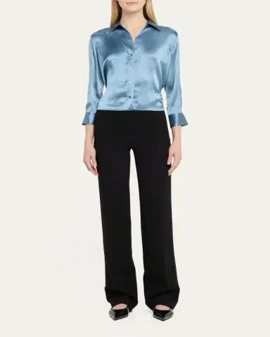 L'Agence Dani Silk Satin 3/4-Sleeve Button-Down Blouse | Thumbnail 14
