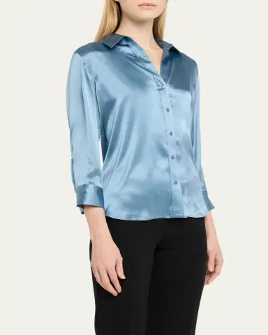 L'Agence Dani Silk Satin 3/4-Sleeve Button-Down Blouse | Thumbnail 16