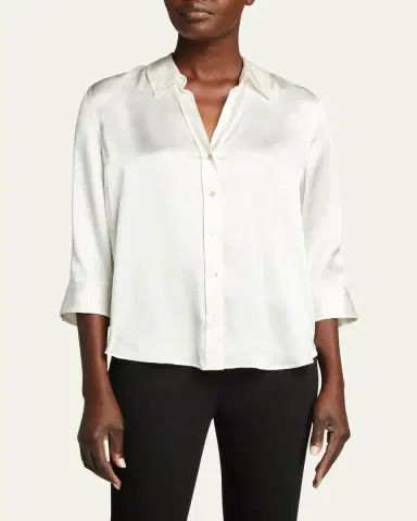 L'Agence Dani Silk Satin 3/4-Sleeve Button-Down Blouse | Thumbnail 4