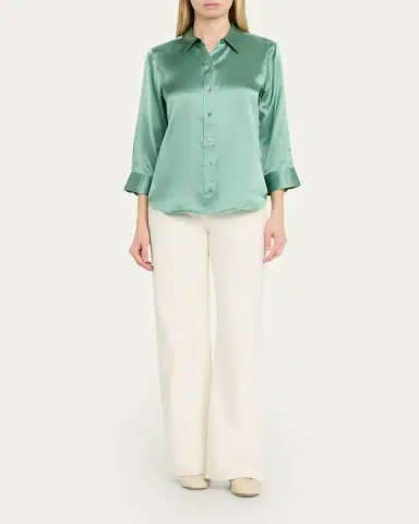 L'Agence Dani Silk Satin 3/4-Sleeve Button-Down Blouse | Thumbnail 6