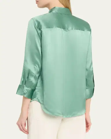 L'Agence Dani Silk Satin 3/4-Sleeve Button-Down Blouse | Thumbnail 7