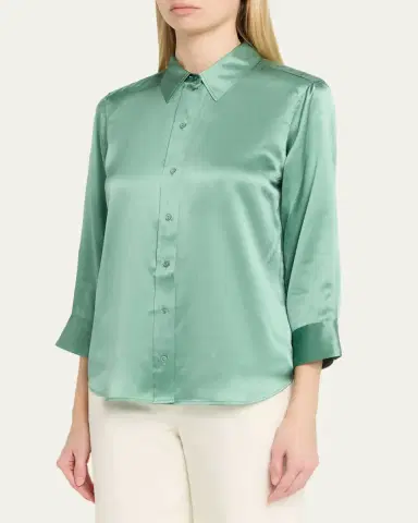 L'Agence Dani Silk Satin 3/4-Sleeve Button-Down Blouse | Thumbnail 8