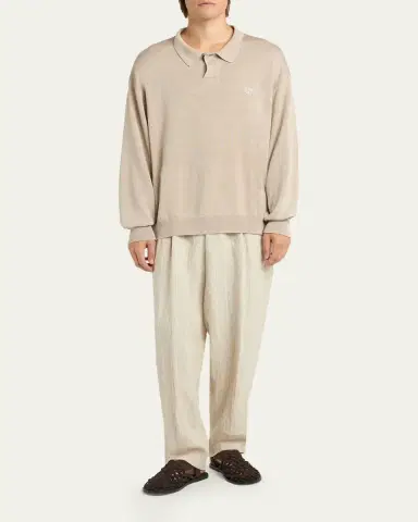 Giorgio Armani Men's Linen-Blend Polo Sweater | Thumbnail 2
