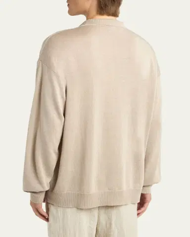 Giorgio Armani Men's Linen-Blend Polo Sweater | Thumbnail 3
