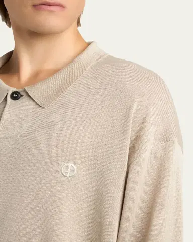 Giorgio Armani Men's Linen-Blend Polo Sweater | Thumbnail 5