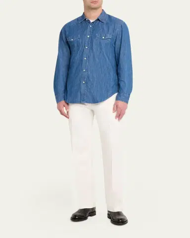 OFFICINE GÉNÉRALE Men's Maverick Snap-Front Chambray Western Shirt | Thumbnail 2 OFFICINE GÉNÉRALE Men's Maverick Snap-Front Chambray Western Shirt | Thumbnail 2