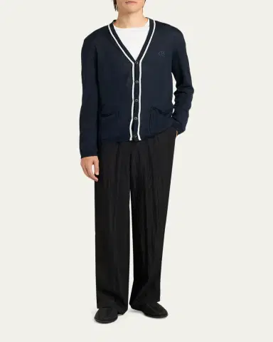 Giorgio Armani Men's Linen and Silk Tipped Cardigan | Thumbnail 2