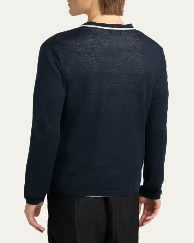 Giorgio Armani Men's Linen and Silk Tipped Cardigan | Thumbnail 3