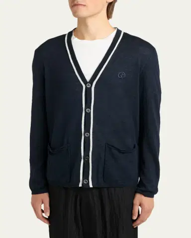 Giorgio Armani Men's Linen and Silk Tipped Cardigan | Thumbnail 4