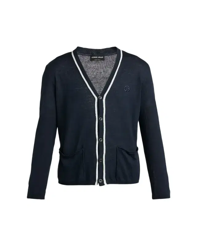 Giorgio Armani Men's Linen and Silk Tipped Cardigan