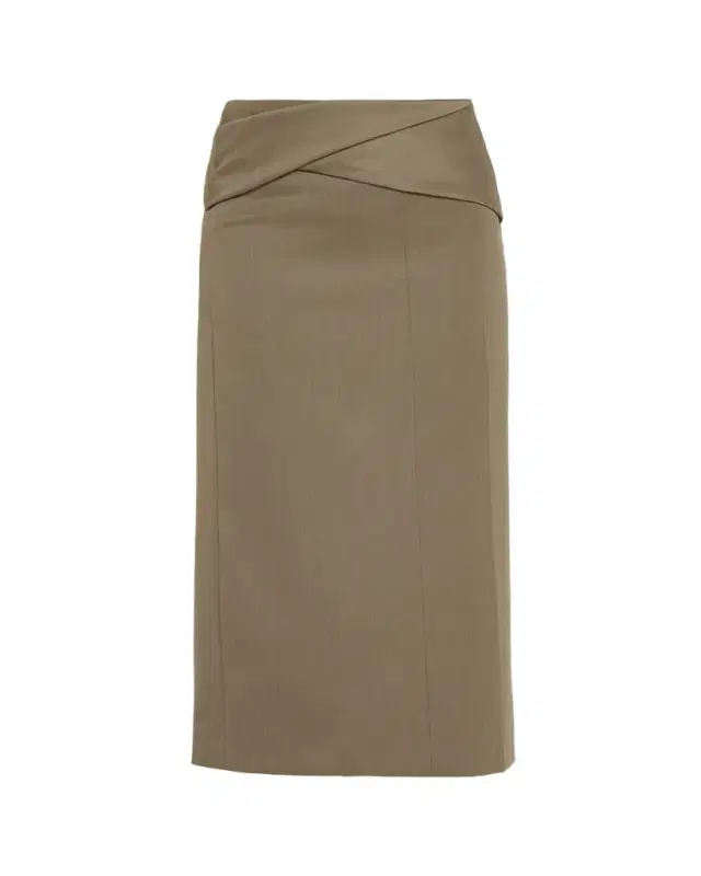 Victoria Beckham Wrap Waist Wool Twill Midi Skirt