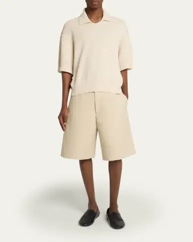 Jacquemus Men's Cotton and Silk Herringbone Knit Polo Sweater | Thumbnail 2 Jacquemus Men's Cotton and Silk Herringbone Knit Polo Sweater | Thumbnail 2