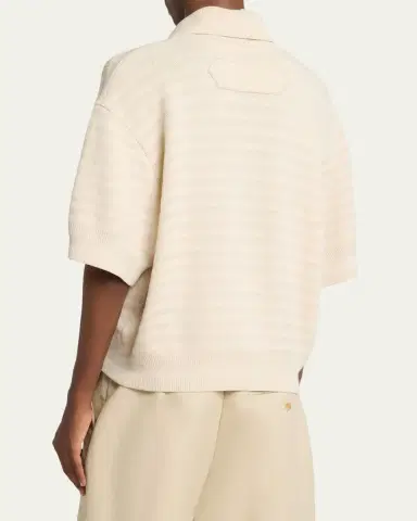 Jacquemus Men's Cotton and Silk Herringbone Knit Polo Sweater | Thumbnail 3 Jacquemus Men's Cotton and Silk Herringbone Knit Polo Sweater | Thumbnail 3
